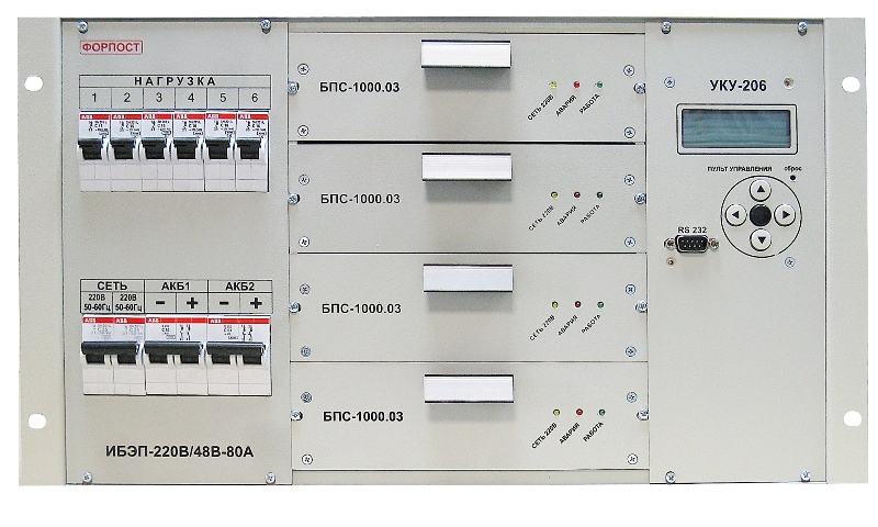 ИБЭП Форпост -220(380)/48В-80А-4/4(1000)-6U-LAN